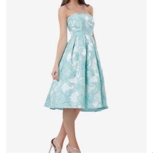 JS Collections Aqua and White Floral Fit & Flare Dress